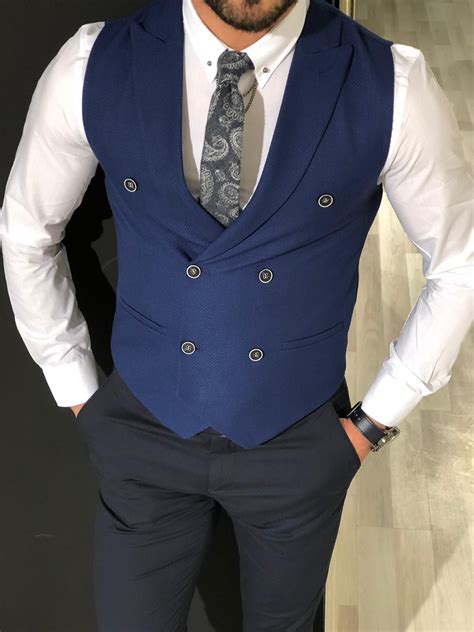 men's blue casual vest.